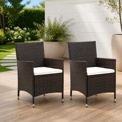 Outdoor Garden Chairs Set 2 pcs Brown Poly Rattan Armchair with Cushions