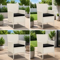 Outdoor Garden Chairs Set 4 pcs White PE Rattan Patio Seating with Cushions