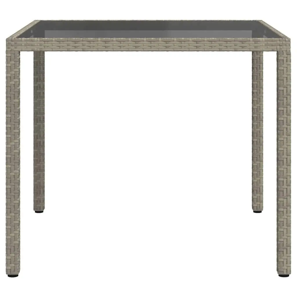 Outdoor Garden Table 90x90x75cm Tempered Glass Top Poly Rattan Grey Patio