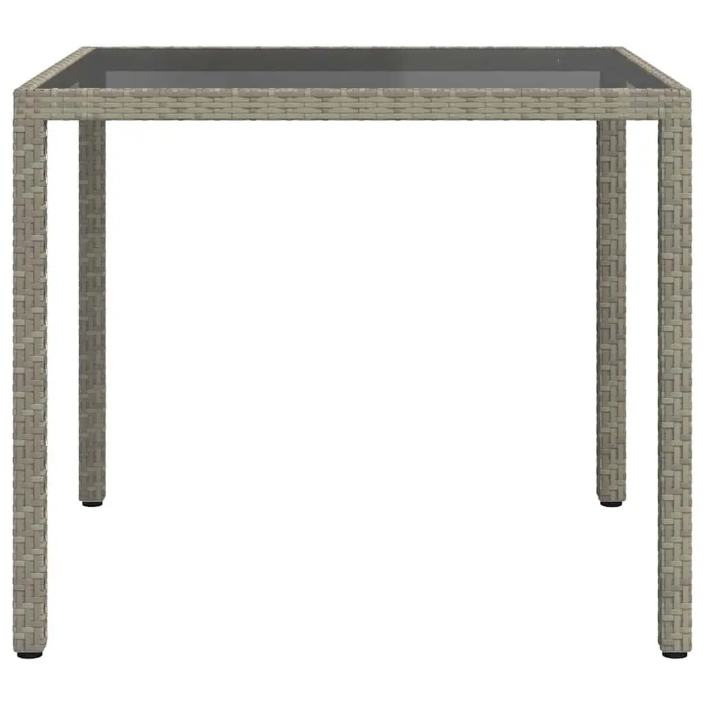 Outdoor Garden Table 90x90x75cm Tempered Glass Top Poly Rattan Grey Patio