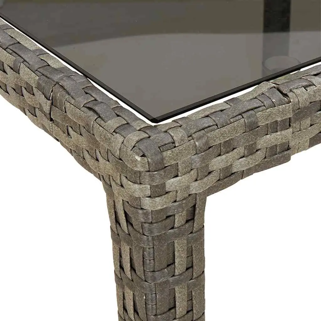 Outdoor Garden Table 90x90x75cm Tempered Glass Top Poly Rattan Grey Patio