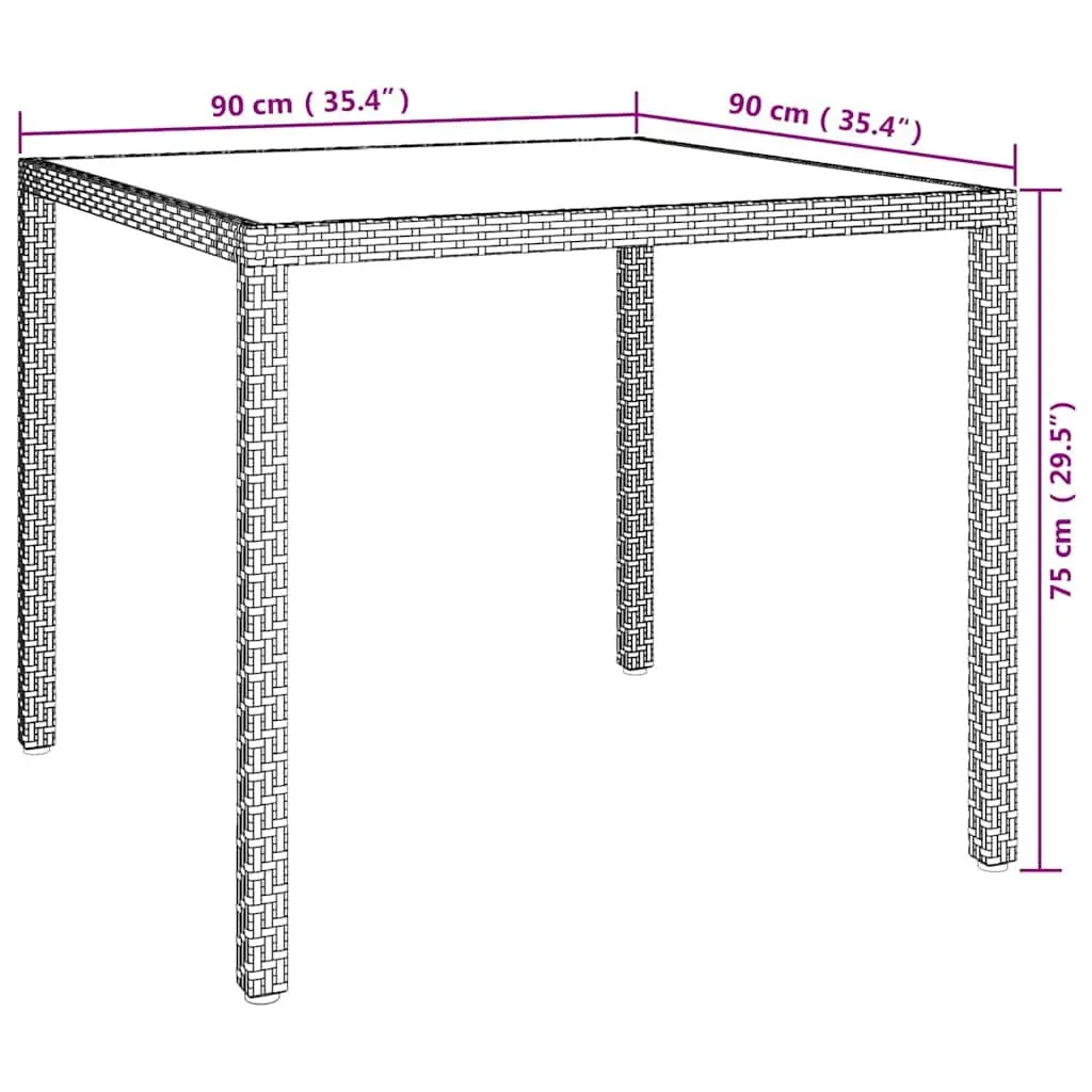 Outdoor Garden Table 90x90x75cm Tempered Glass Top Poly Rattan Grey Patio