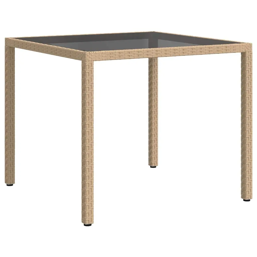 Outdoor Garden Table 90x90x75cm Tempered Glass Top Poly Rattan Patio Furniture