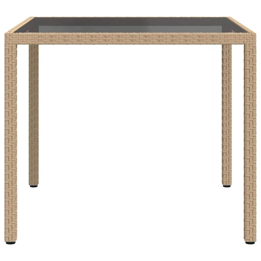 Outdoor Garden Table 90x90x75cm Tempered Glass Top Poly Rattan Patio Furniture