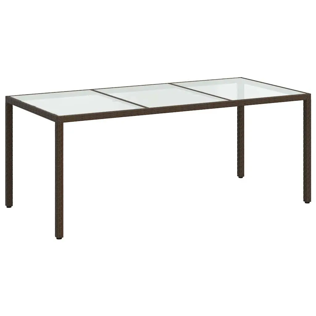 Garden Table Outdoor Furniture 190x90x75cm Brown Poly Rattan Steel Frame Tempered Glass Top