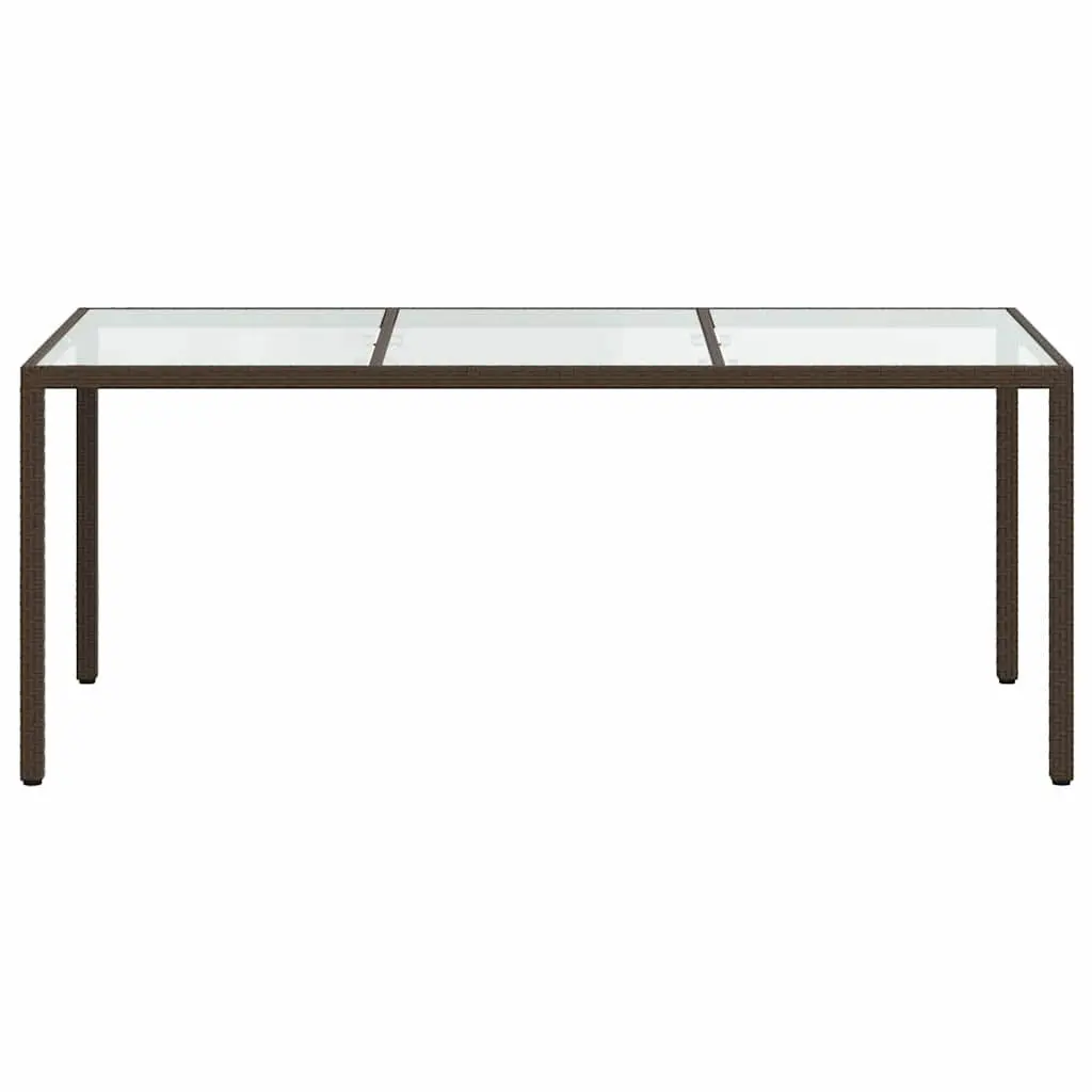 Garden Table Outdoor Furniture 190x90x75cm Brown Poly Rattan Steel Frame Tempered Glass Top