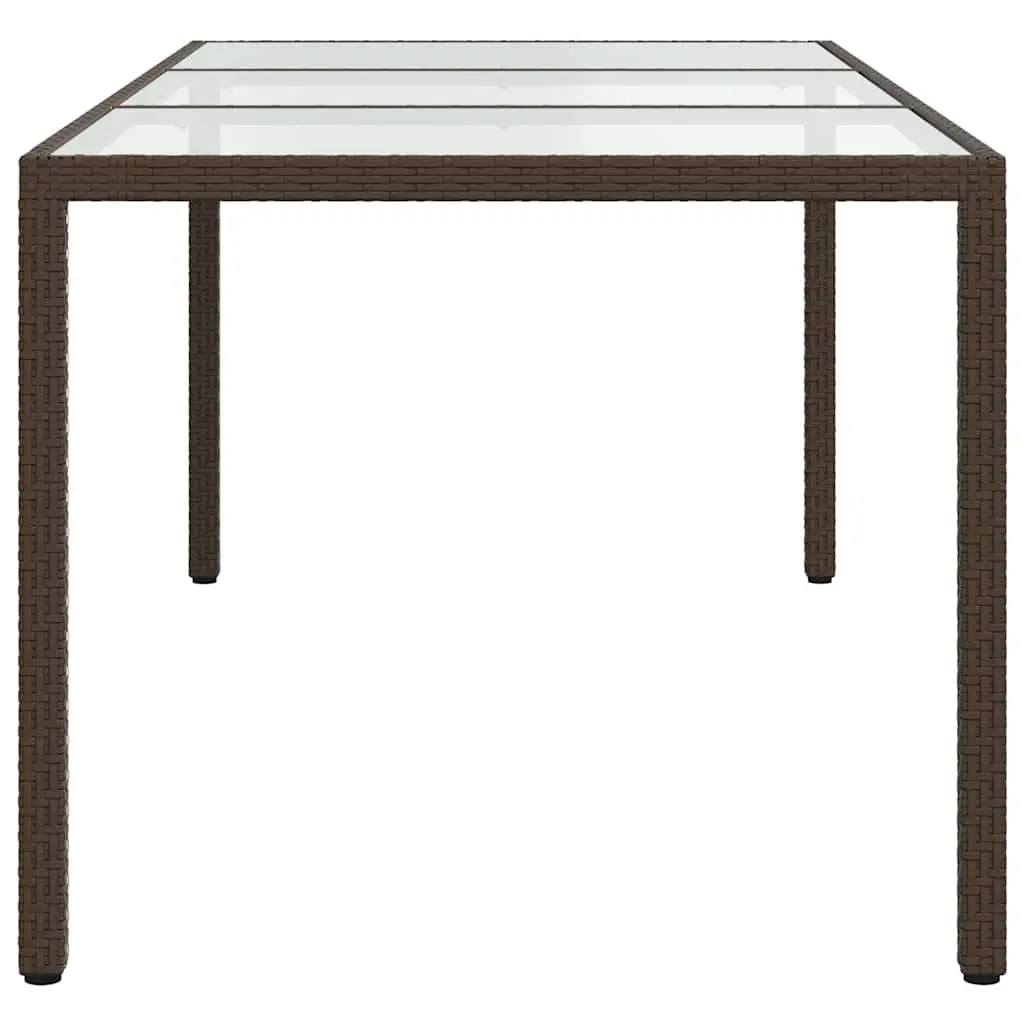 Garden Table Outdoor Furniture 190x90x75cm Brown Poly Rattan Steel Frame Tempered Glass Top