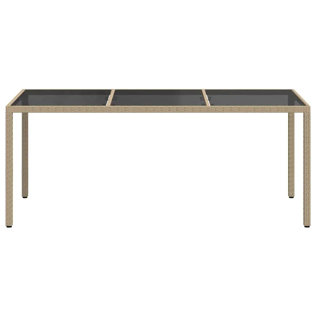 Garden Table Outdoor Patio Furniture Tempered Glass Poly Rattan Beige 190x90x75 cm