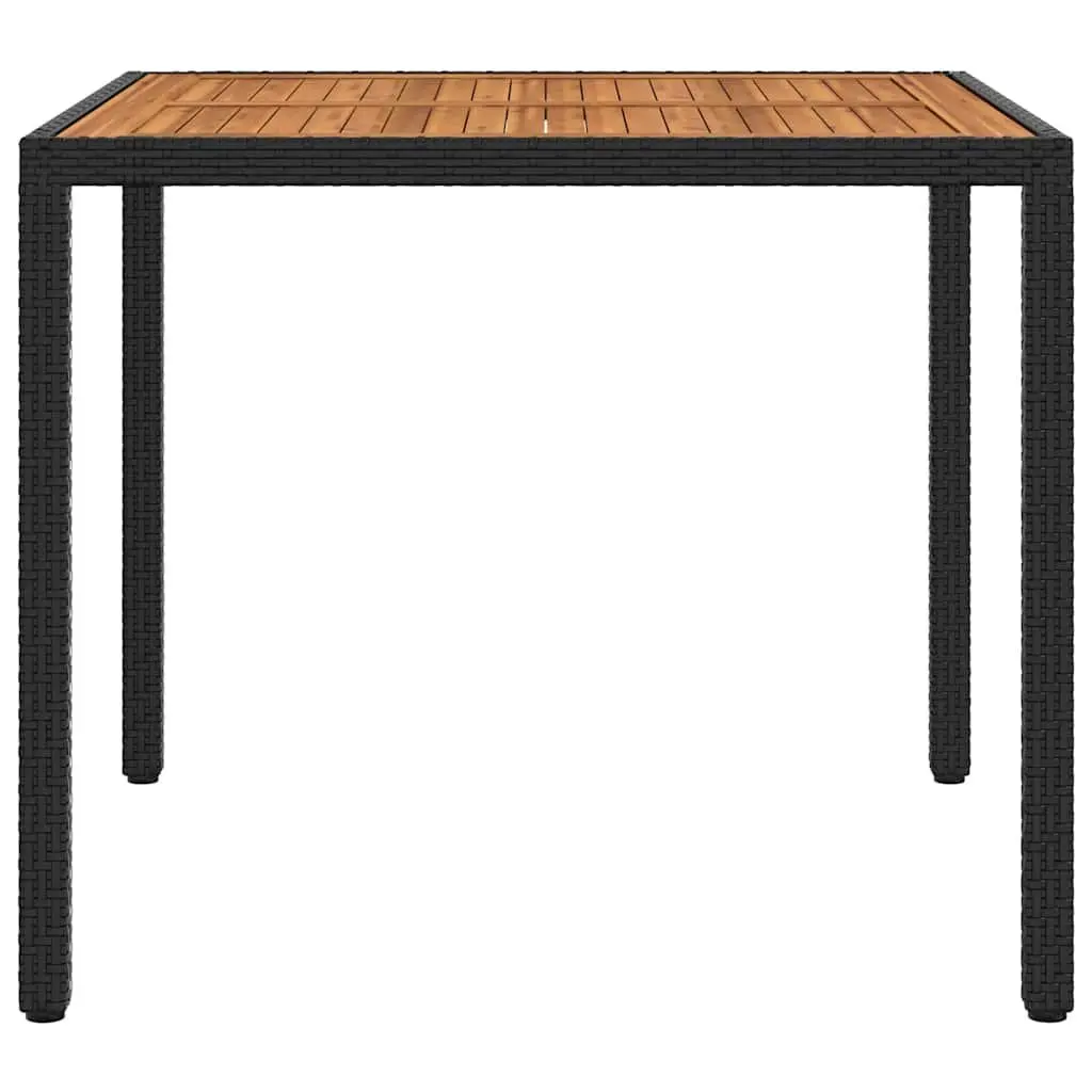 Garden Table Outdoor Furniture 90x90x75cm Poly Rattan Acacia Wood Black