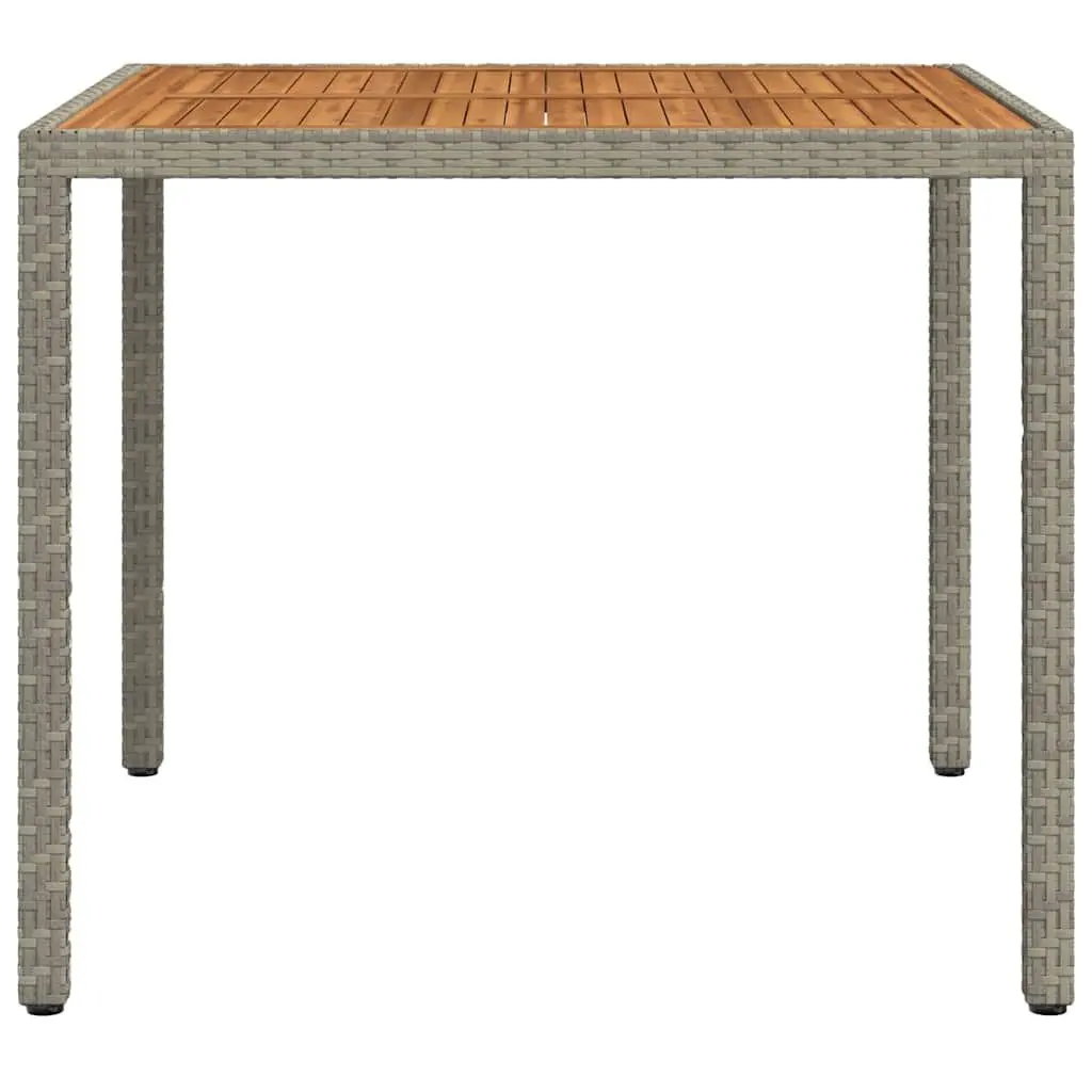 Garden Table Outdoor Patio Furniture 90x90x75cm Grey Poly Rattan Acacia Wood