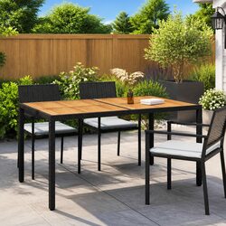 Durable Outdoor Table in Black Rattan and Wood 150x90cm