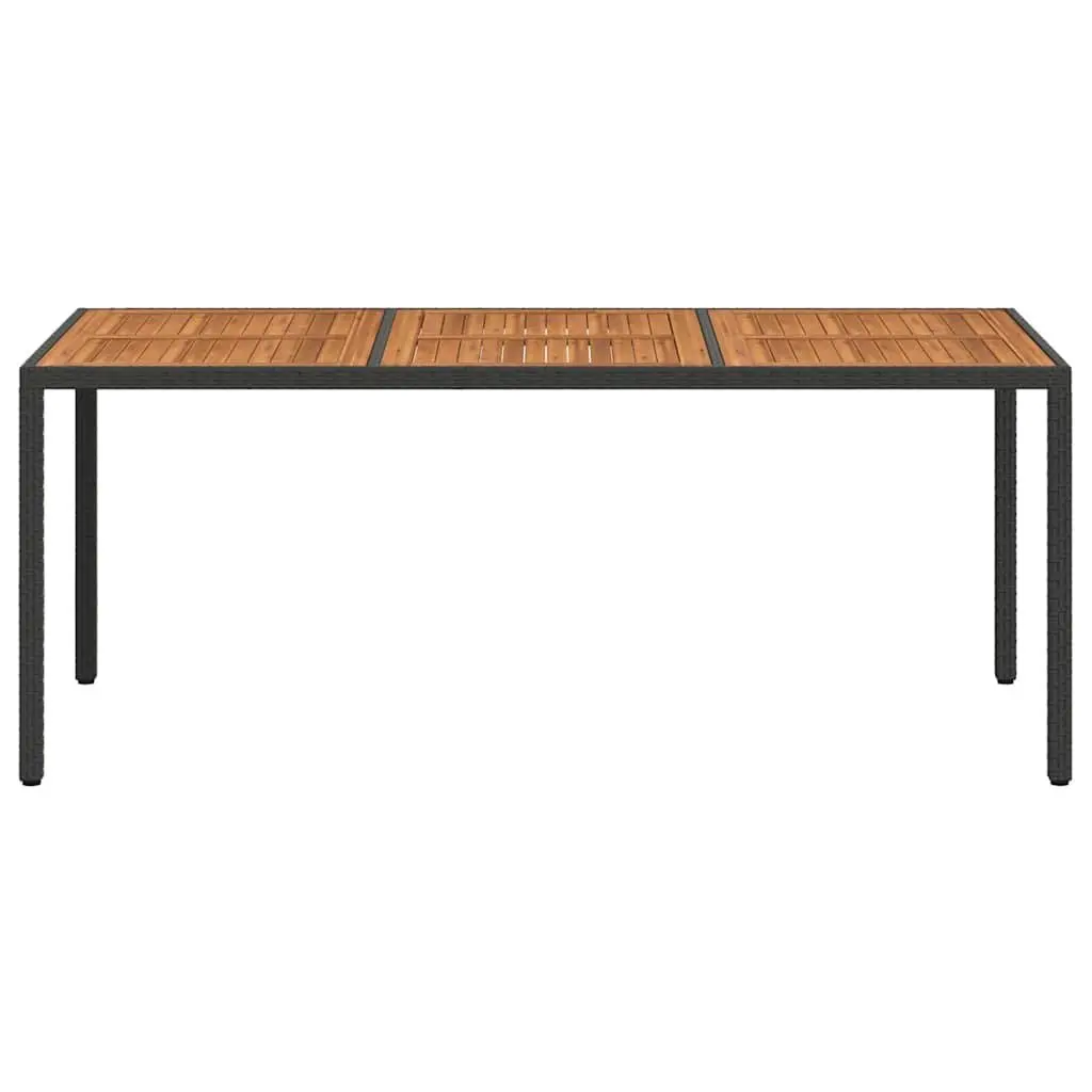 Garden Table 190x90x75cm Black Poly Rattan Acacia Wood Patio Outdoor Furniture