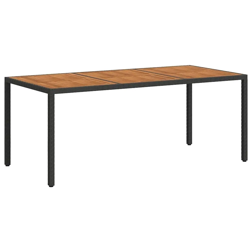 Garden Table 190x90x75cm Black Poly Rattan Acacia Wood Patio Outdoor Furniture