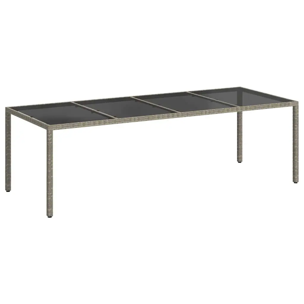 Garden Table Outdoor Patio Furniture Grey Tempered Glass Poly Rattan Frame