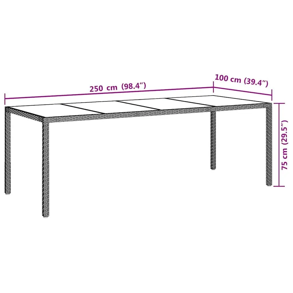 Garden Table Outdoor Patio Furniture Grey Tempered Glass Poly Rattan Frame