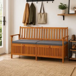 Reliable 148cm Acacia Wood Outdoor Storage Bench with Padded Seat