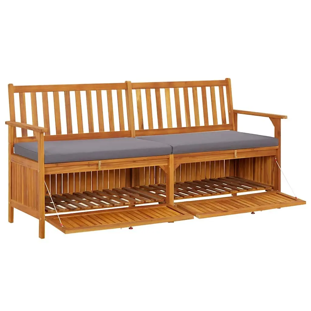 Outdoor Storage Bench 170cm Solid Wood Acacia Padded Seat Grey