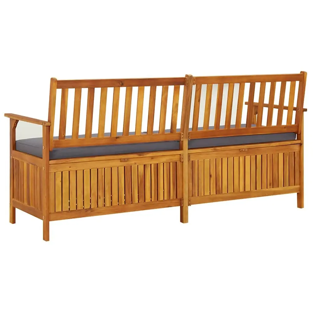 Outdoor Storage Bench 170cm Solid Wood Acacia Padded Seat Grey