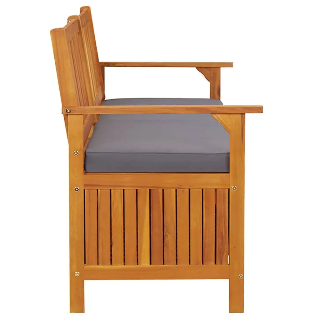 Outdoor Storage Bench 170cm Solid Wood Acacia Padded Seat Grey