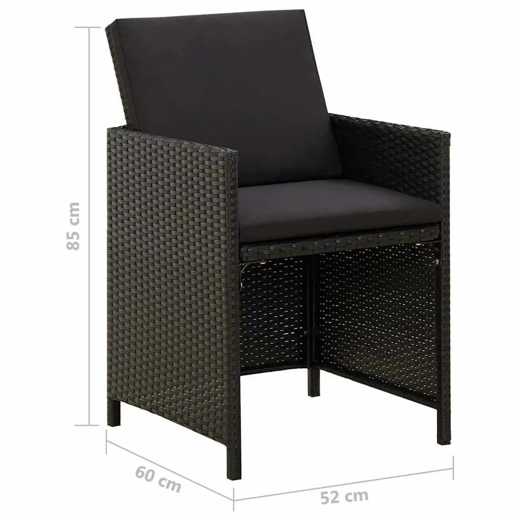 Outdoor Garden Chairs Set 2 pcs Black Poly Rattan Patio Dining Seating