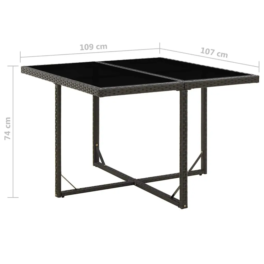 Outdoor Garden Dining Table Black Poly Rattan Glass Patio Furniture Modern