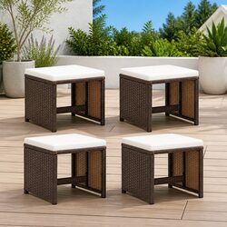Reliable Brown Rattan Stools Set for Your Outdoor Comfort