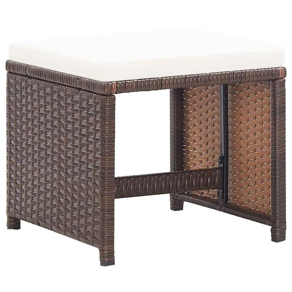 Garden Stools Set 4 Piece Outdoor Use Brown Rattan with Seat Cushions