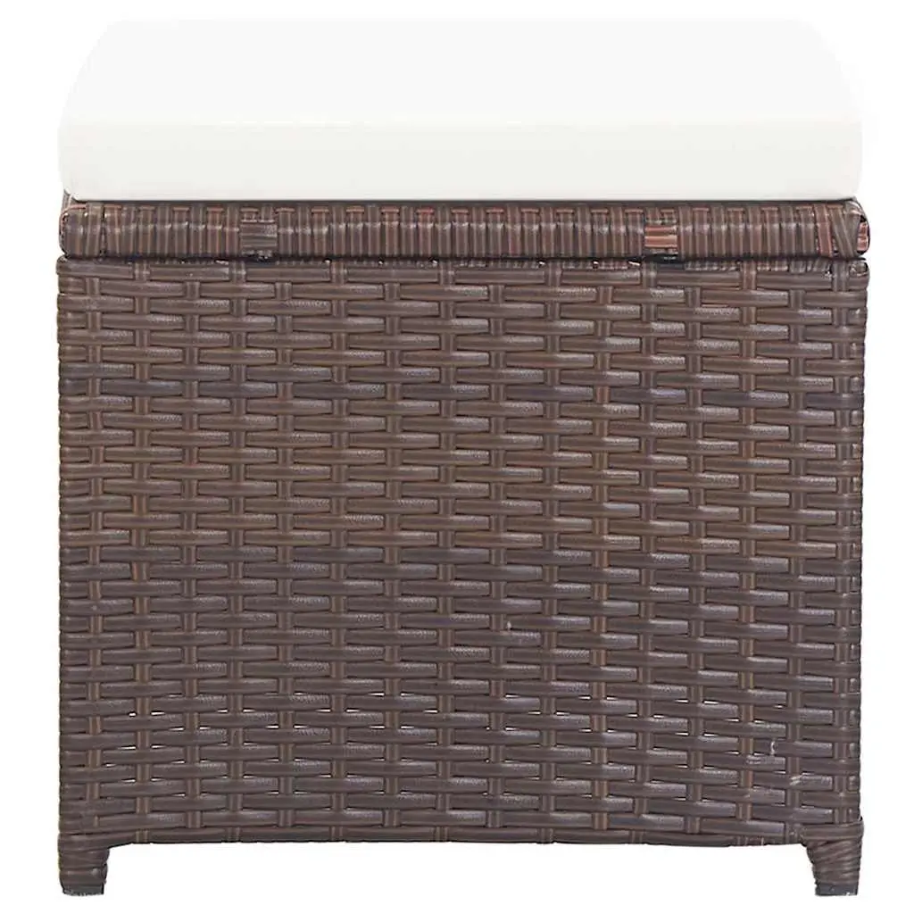 Garden Stools Set 4 Piece Outdoor Use Brown Rattan with Seat Cushions