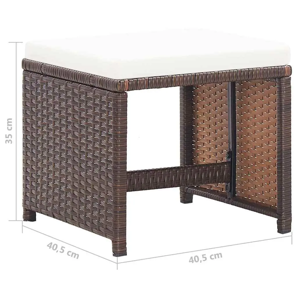 Garden Stools Set 4 Piece Outdoor Use Brown Rattan with Seat Cushions