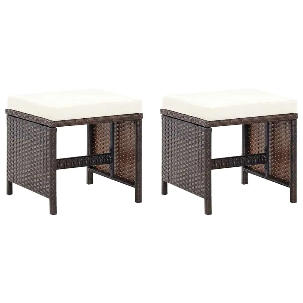 4 Piece Outdoor Garden Chair Stool Set Patio Seating Cushions Brown