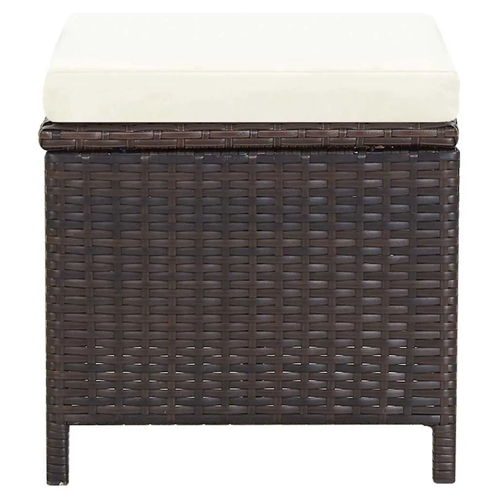 4 Piece Outdoor Garden Chair Stool Set Patio Seating Cushions Brown