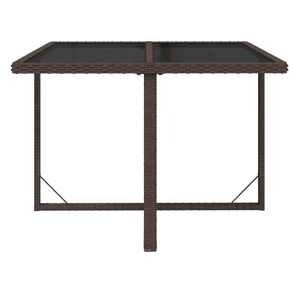 Garden Table Brown Outdoor Poly Rattan Glass Dining Furniture Weather Resistant