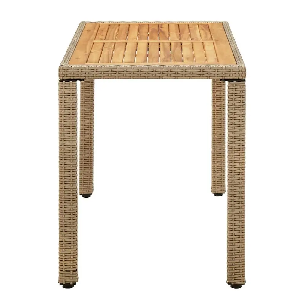 Garden Dining Table Beige Poly Rattan Acacia Wood 123L x 60W x 74H cm Patio Furniture