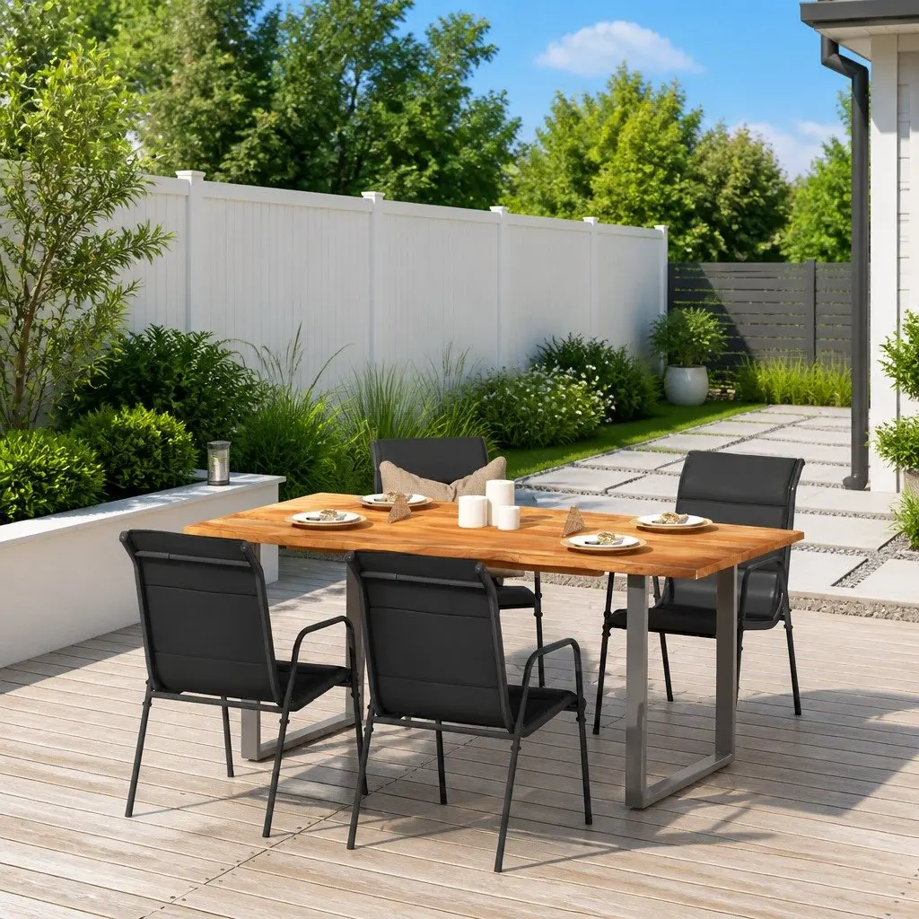 Garden Chairs Set 4 Pieces Black Textilene Fabric Steel Frame Outdoor Seating