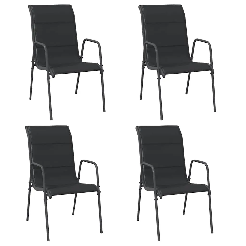 Garden Chairs Set 4 Pieces Black Textilene Fabric Steel Frame Outdoor Seating
