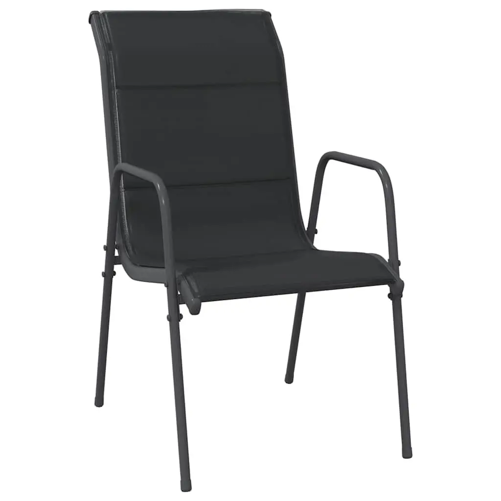 Garden Chairs Set 4 Pieces Black Textilene Fabric Steel Frame Outdoor Seating