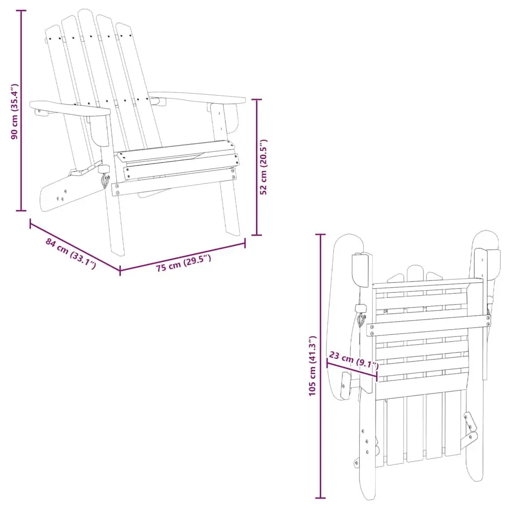 Adirondack Chair Foldable Outdoor Seating Brown Wood Frame