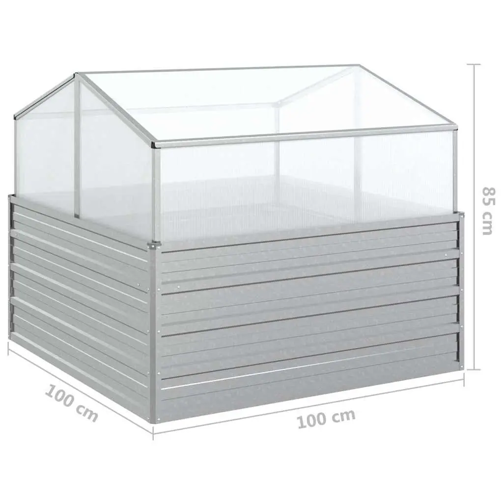 Garden Raised Bed Greenhouse 100x100x85cm Silver Metal Planter Box Outdoor