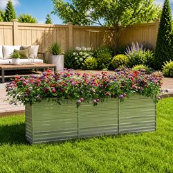 Galvanized Steel Raised Garden Bed Planter 240x40x77cm Outdoor Flowers