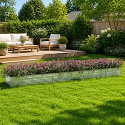 Raised Garden Bed Planter Box Outdoor Vegetable Flower Herb Container Silver