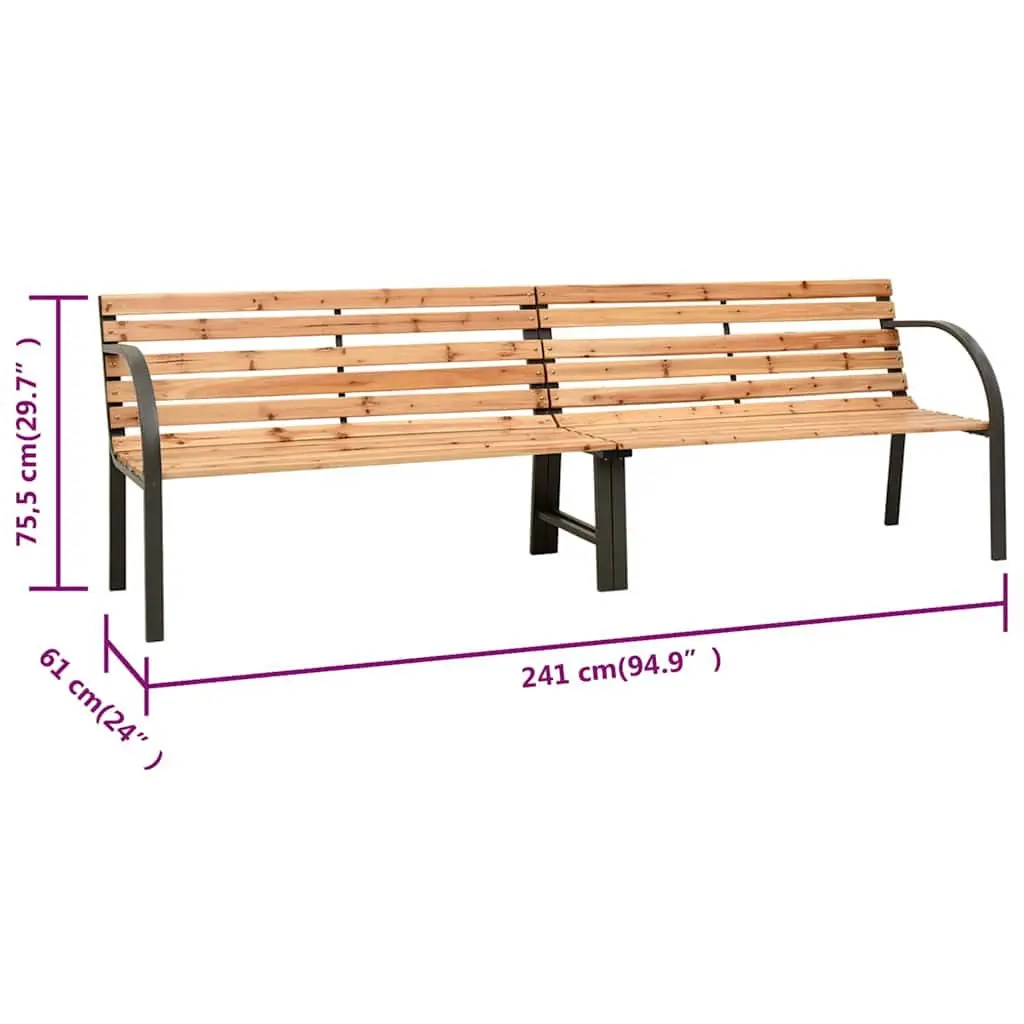 Twin Garden Bench 241cm Outdoor Seating Wooden Patio Armrest Brown Fir Wood