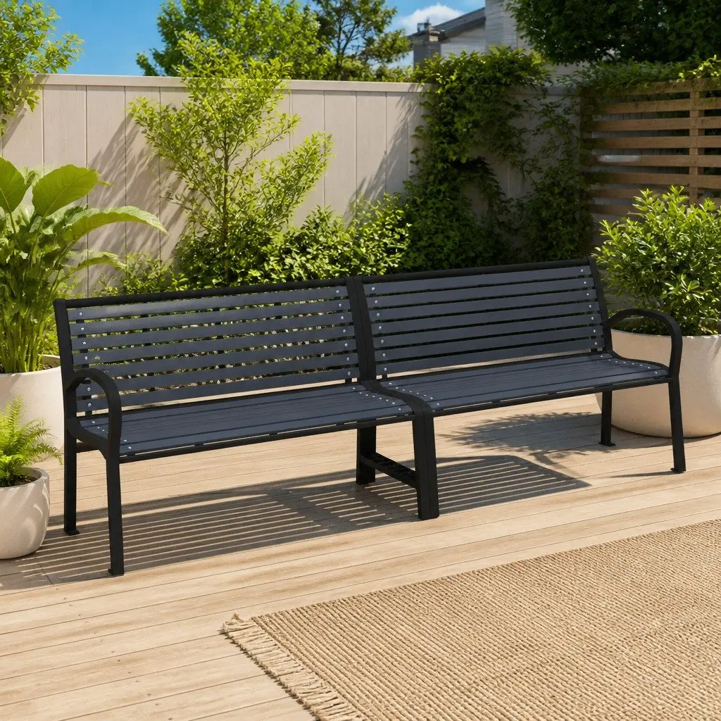 Garden Bench Outdoor Seating 251cm Black Steel WPC