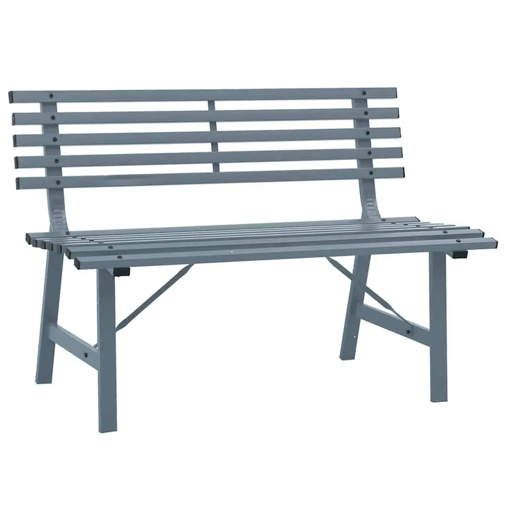 Garden Bench 110cm Steel Grey Outdoor Seat Patio Backyard Slatted Backrest