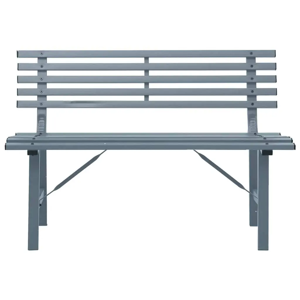 Garden Bench 110cm Steel Grey Outdoor Seat Patio Backyard Slatted Backrest
