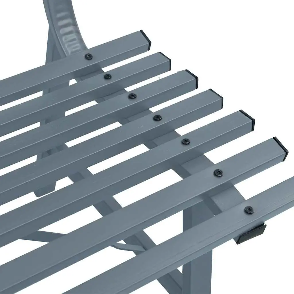 Garden Bench 110cm Steel Grey Outdoor Seat Patio Backyard Slatted Backrest