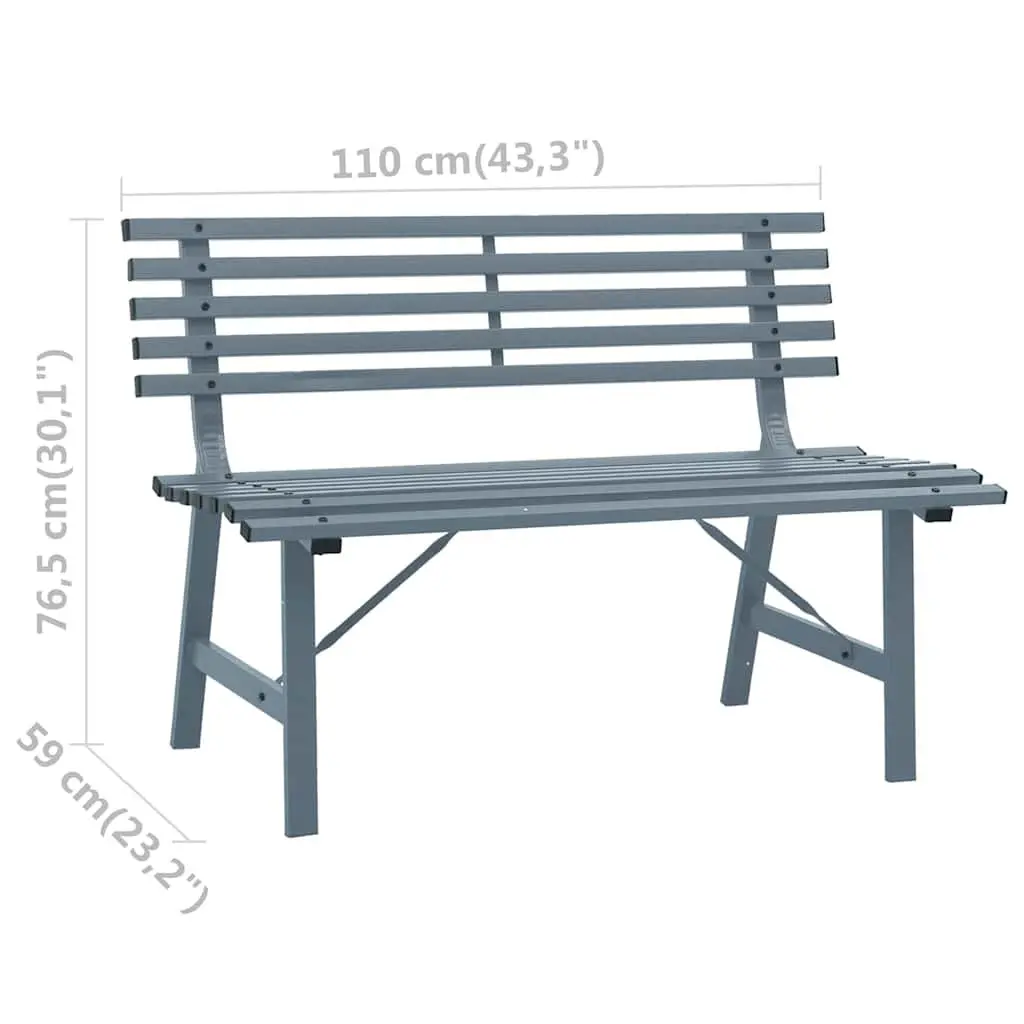 Garden Bench 110cm Steel Grey Outdoor Seat Patio Backyard Slatted Backrest