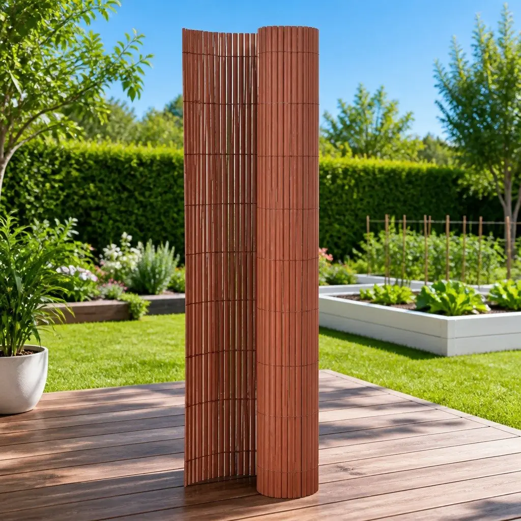 Garden Fence Panel Double-Sided 90x400cm Brown Outdoor Barrier