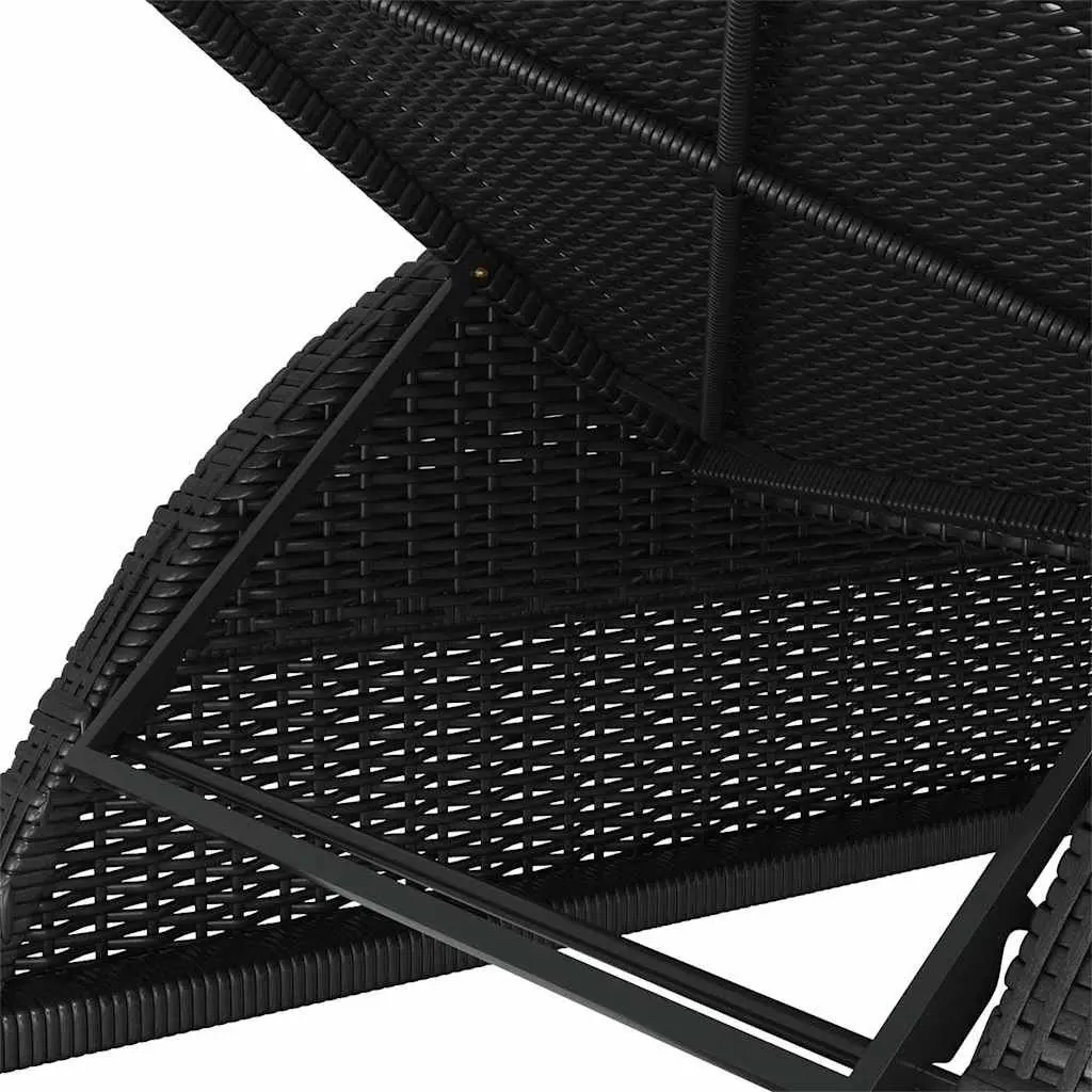 Sun Lounger Outdoor Patio Rattan Black with Adjustable Backrest Cream Cushion