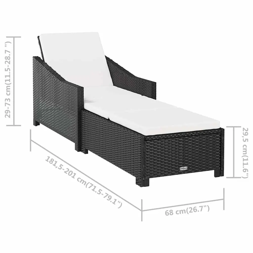 Sun Lounger Adjustable Backrest Outdoor Patio Garden Recliner Black with Cushion