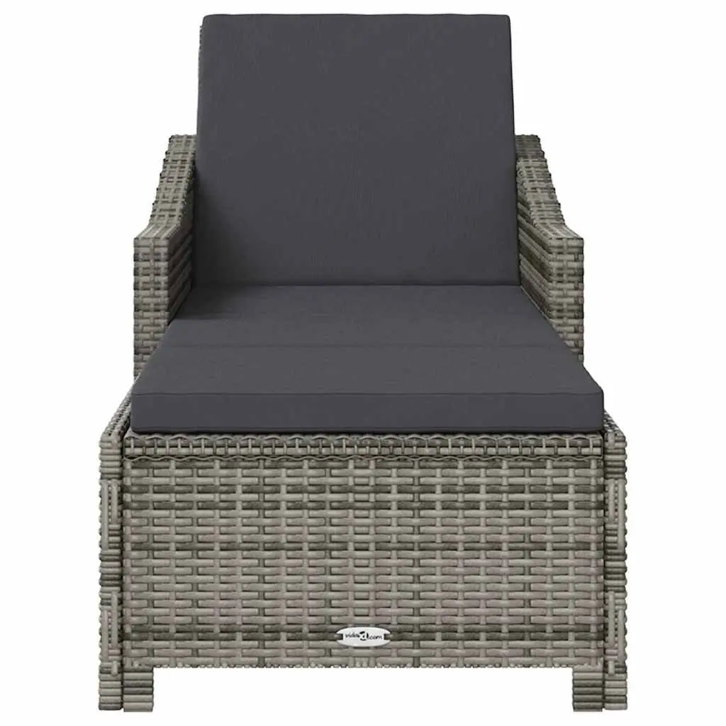 Sun Lounger Outdoor Patio Chair Adjustable Backrest Poly Rattan Grey with